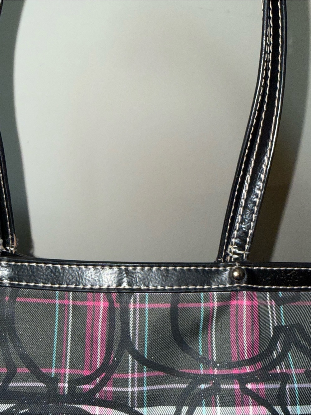 Coach Plaid Logo Tote in Black and Purple - Picture 7 of 11
